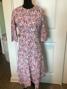 Udel New York Swirl-Print Midi Dress in Pink and Blue S